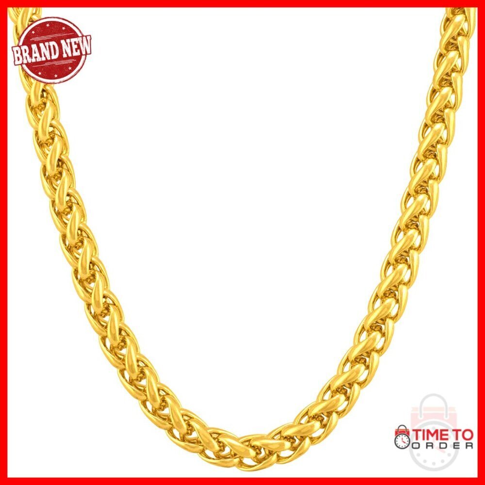 24k Gold Plated Weave Chain Necklace, Lobster Clasp, 24 Inch Length